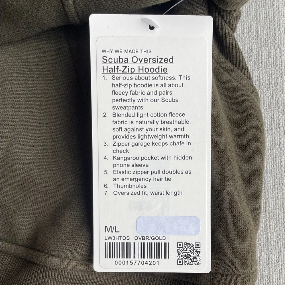 NWT Lululemon Scuba Oversized Half-Zip Hoodie - olive brown/ gold - M/L